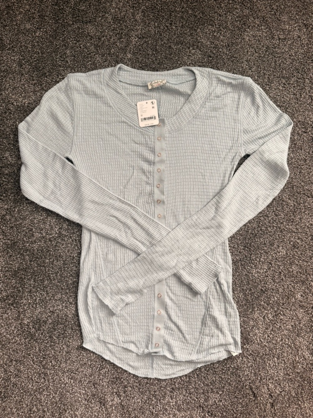 Free People Pale Blue Waffle Knit Henley